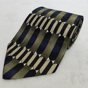 Ziggurat Tie Geometric Green Blue Beige Silk